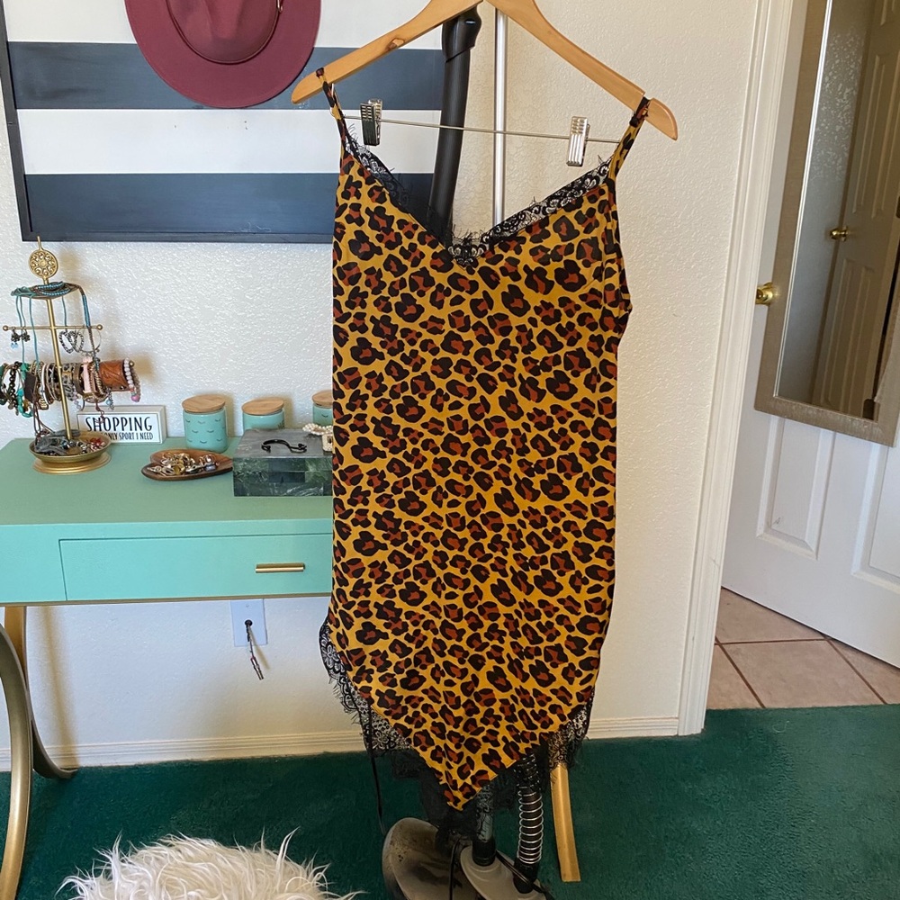 Leopard urban outfitters lace detail slip dress